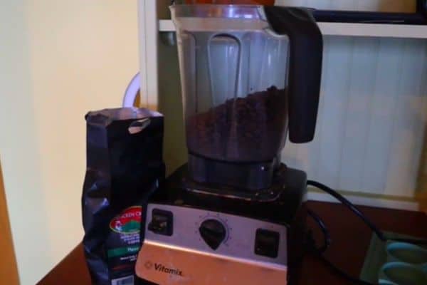 grinding coffee beans in blender